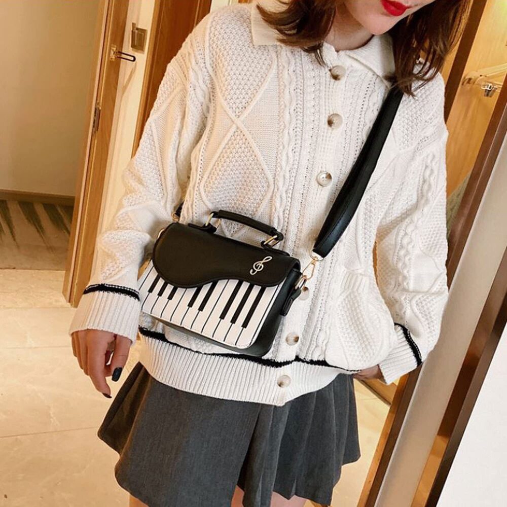 1024 Piano Shape Crossbody Bag Punk Style Top Handle Purses Handbag Satchel - Picture 2 of 8